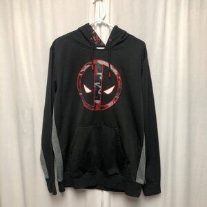 Marvel Deadpool Camo Hoodie Mens Size Large Black Grey Red Sweatshirt